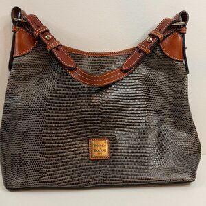Dooney And Bourke Lizard Embossed Leather Hobo Shoulder Bag Grey Great Condition